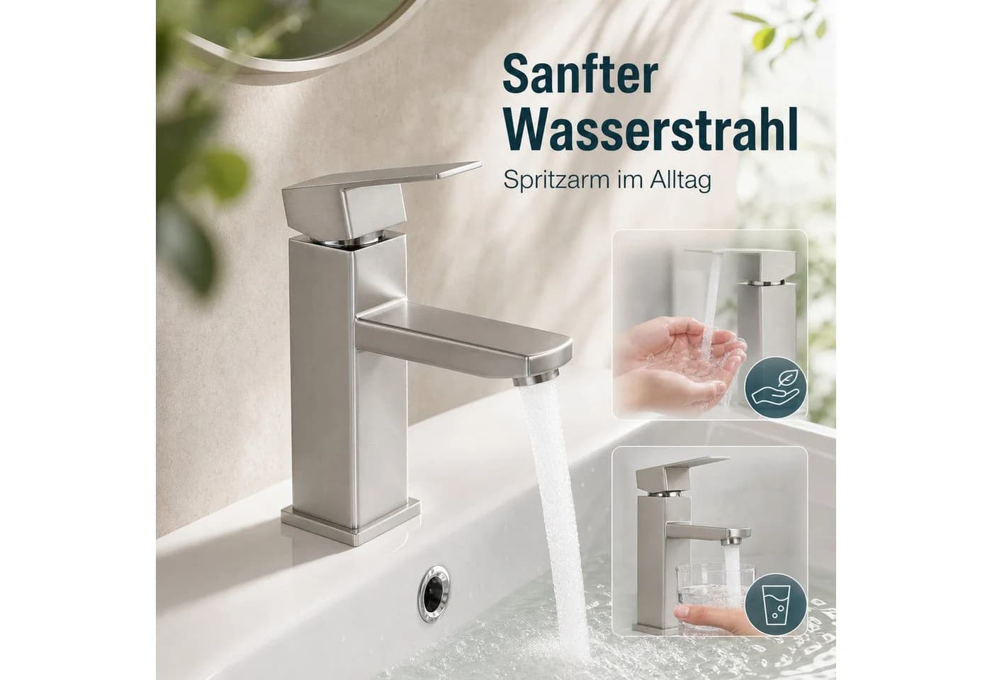 Ledklang Waschtischarmatur Edelstahl Silber Schwarz Hochdruck Mischbatterie