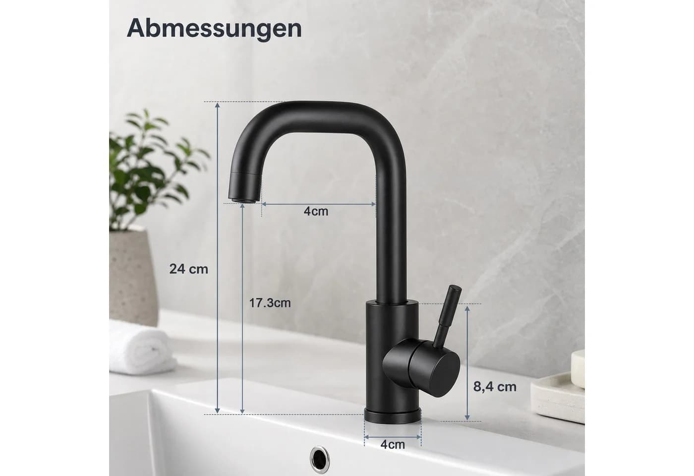 Ledklang Waschtischarmatur Schwarz/Silber Edelstahl 360° schwenkbar - Bild 4