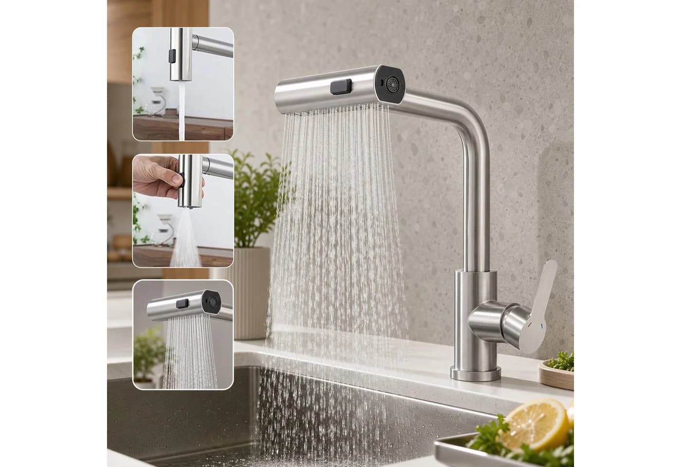 Ledklang Küchenarmatur Schwarz/Silber Edelstahl Optik ausziehbar - Bild 2