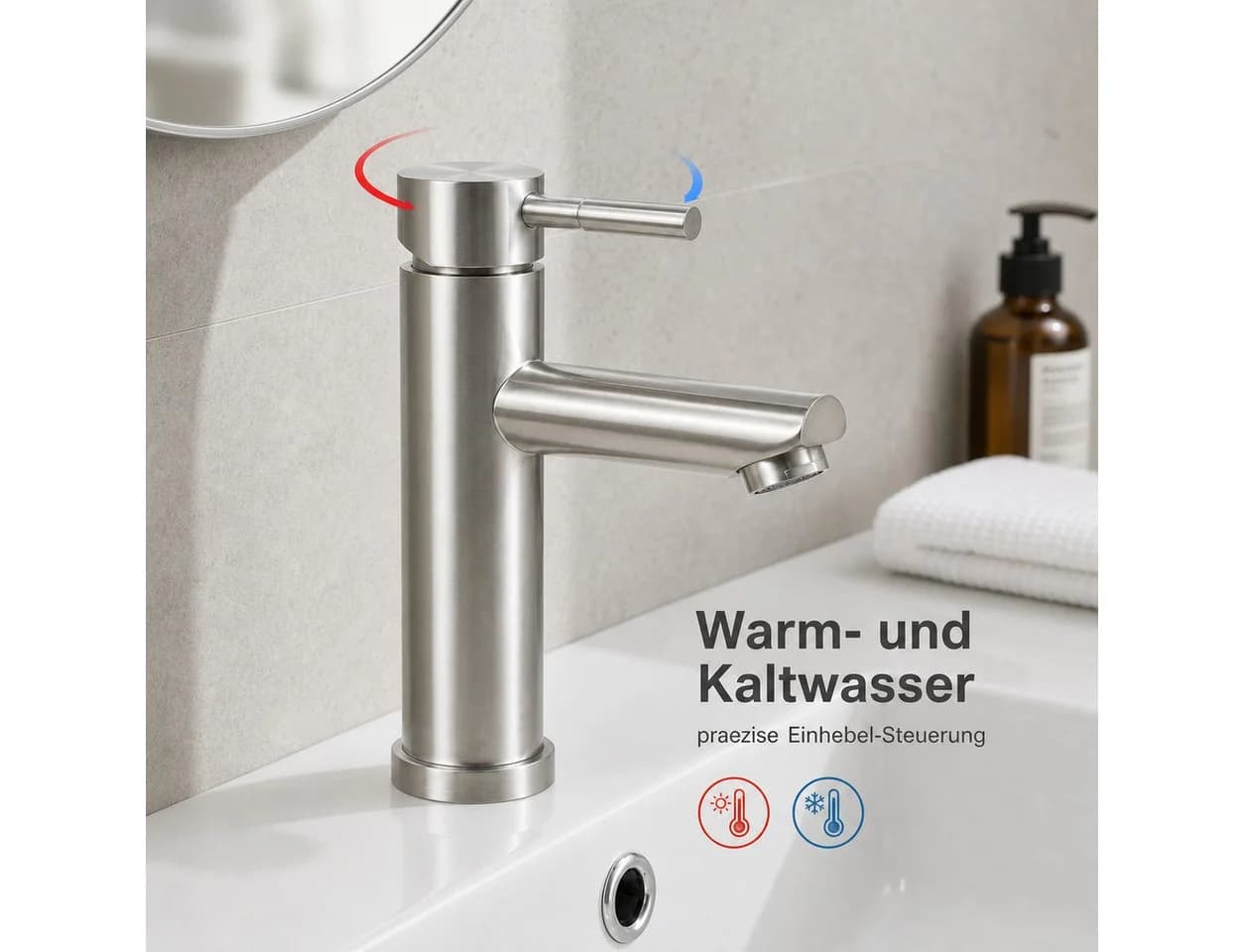 Ledklang Waschtischarmatur Schwarz/Silber Edelstahl Einhebelmischer - Bild 5