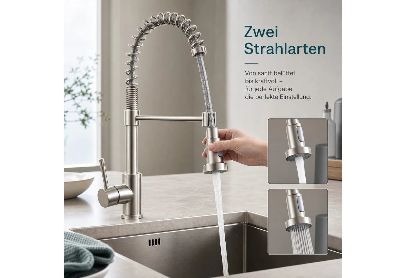 Ledklang Spültischarmatur Edelstahl 360° drehbar Ausziehbar Silber