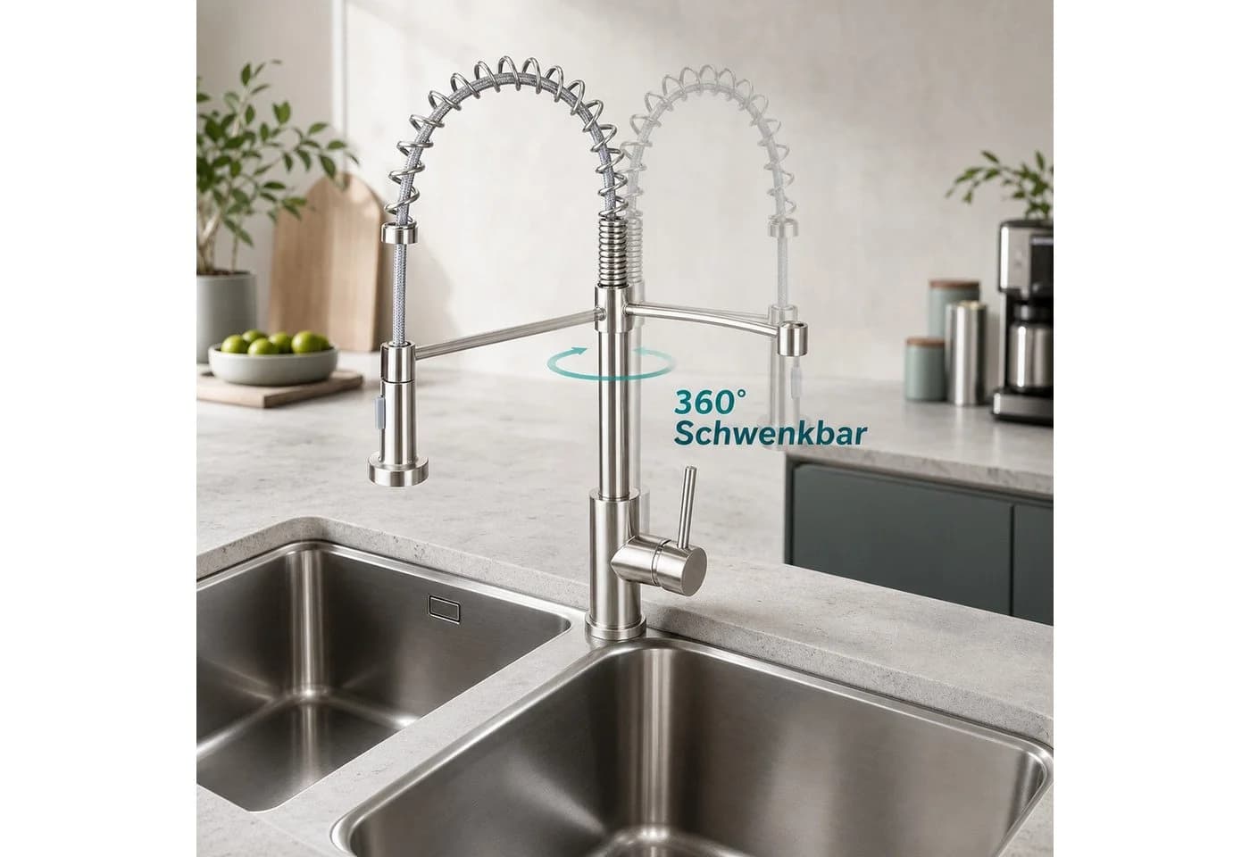 Ledklang Spültischarmatur Edelstahl 360° drehbar Ausziehbar Silber - Bild 3