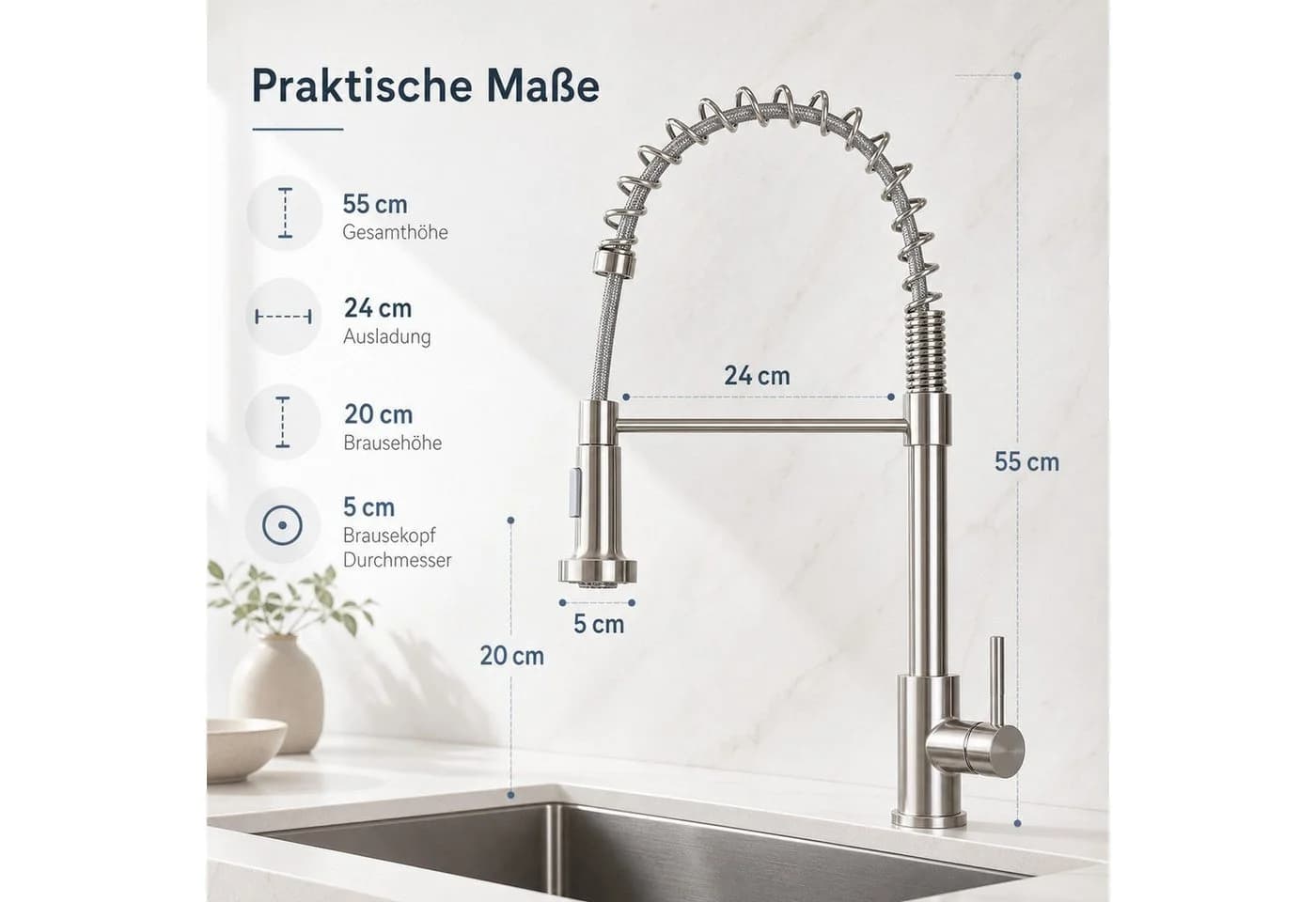 Ledklang Spültischarmatur Edelstahl 360° drehbar Ausziehbar Silber - Bild 4