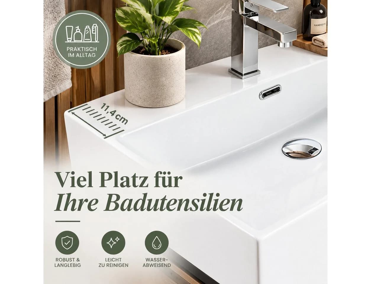Ledklang Aufsatzwaschbecken Keramik Weiß Eckig 60x42cm - Bild 5
