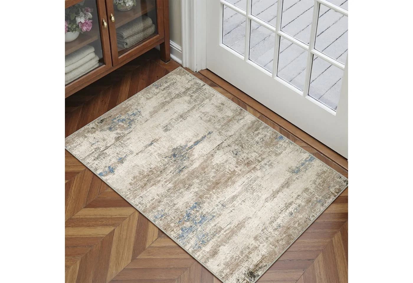 PURECOZY Teppich Kurzflor Abstrakt Blau Braun Gold Rutschfest