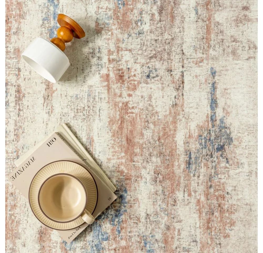 PURECOZY Teppich Kurzflor Abstrakt Blau Braun Gold Rutschfest - Bild 3