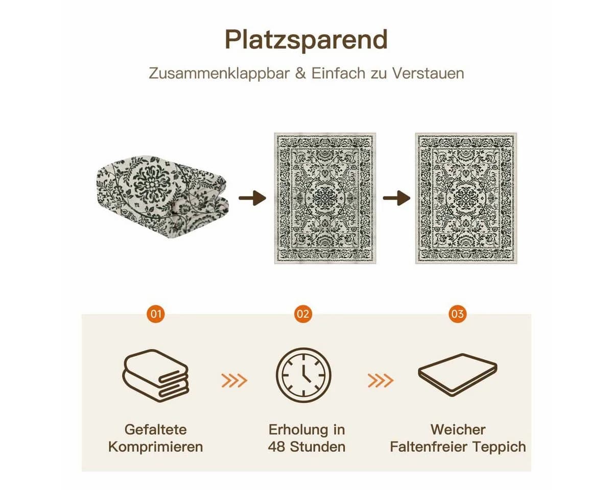 PURECOZY Teppich Kurzflor Schwarz Blumenmuster Rutschfest - Bild 3