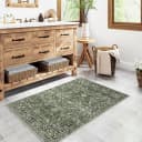 PURECOZY Retro Teppich Grün Rutschfest Wohnzimmerteppich Bild 1
