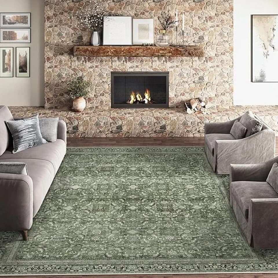 PURECOZY Retro Teppich Grün Rutschfest Wohnzimmerteppich - Bild 2