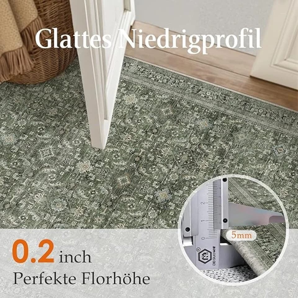PURECOZY Retro Teppich Grün Rutschfest Wohnzimmerteppich - Bild 3