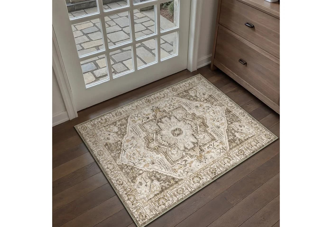 PURECOZY Teppich Vintage-Look Kurzflor Braun