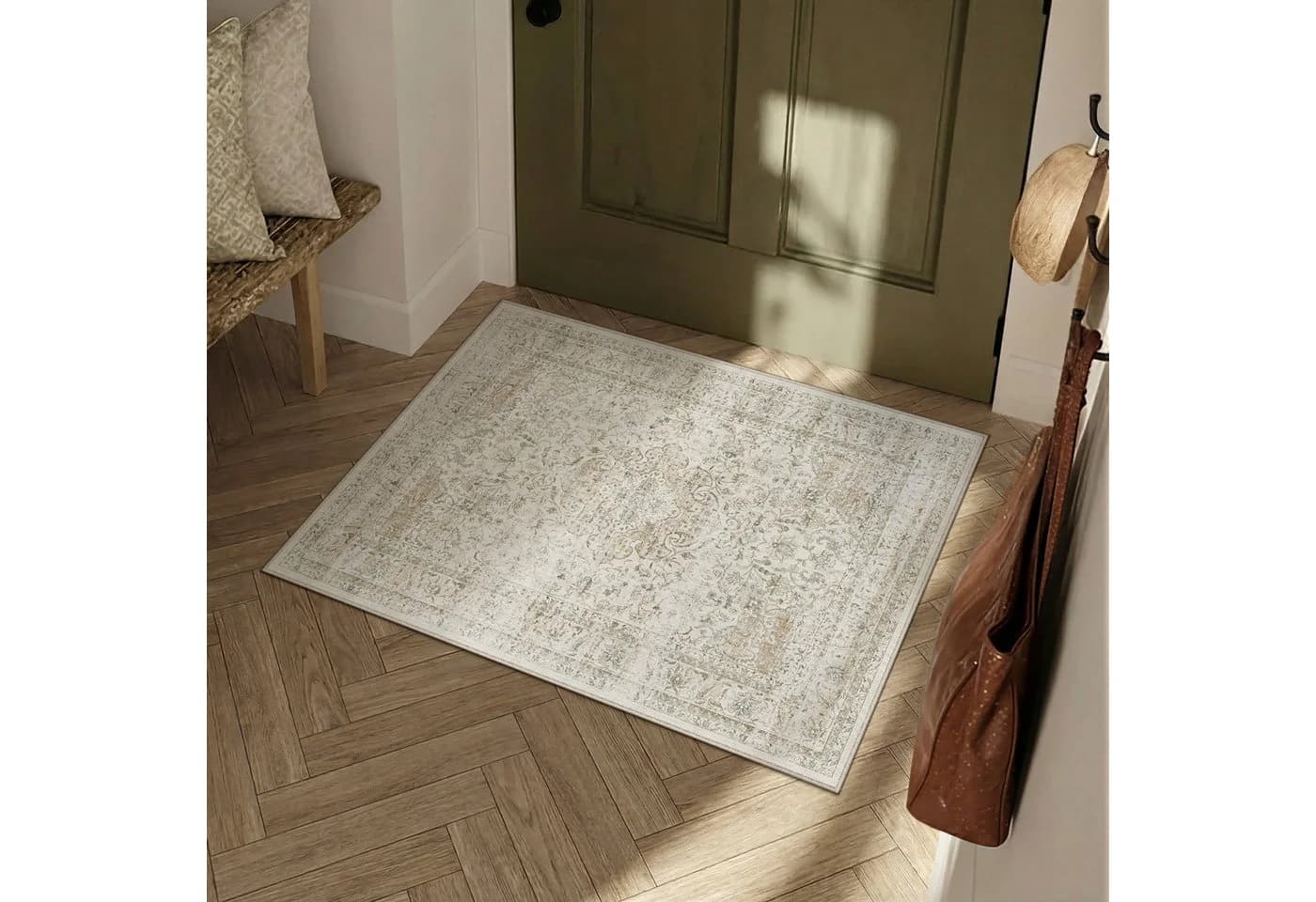 PURECOZY Vintage Boho Teppich Kurzflor Mikrofaser