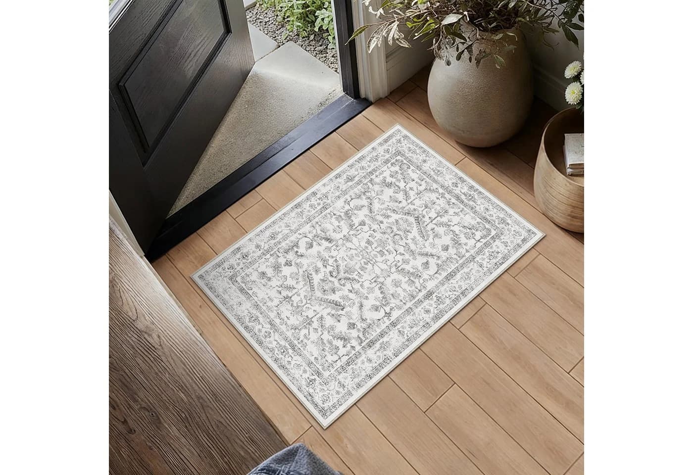 PURECOZY Teppich Kurzflor Grau Persien-Stil