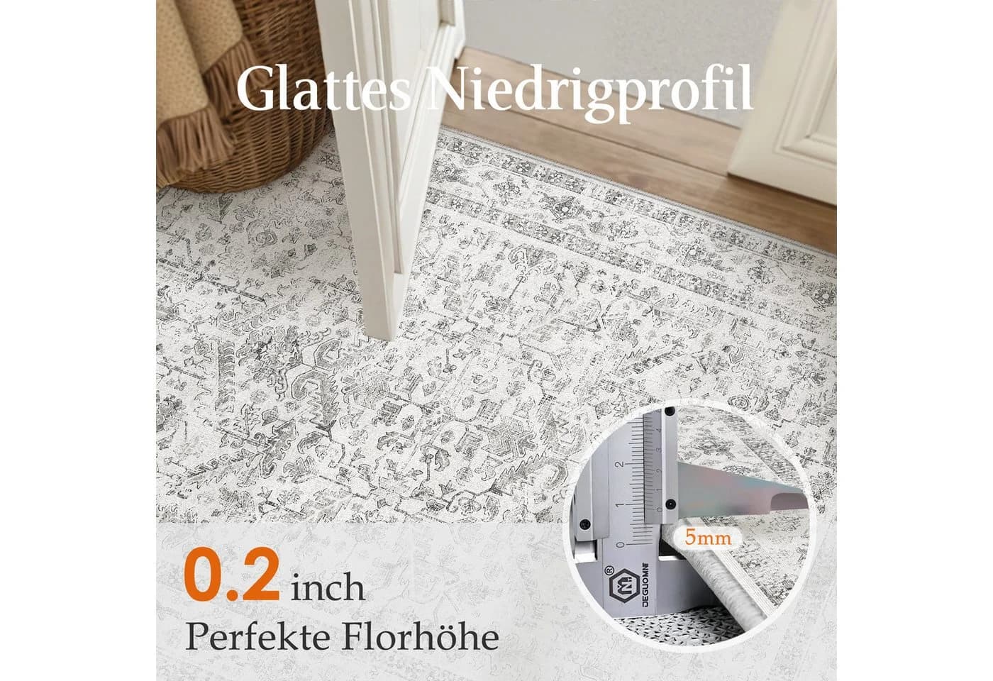 PURECOZY Teppich Kurzflor Grau Persien-Stil - Bild 3
