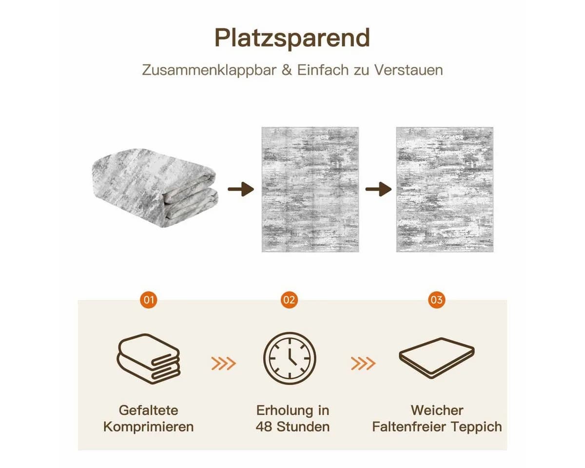 PURECOZY Teppich Kurzflor Grau/Braun Abstrakt Rutschfest - Bild 3