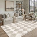 PURECOZY Teppich Kurzflor Karo Beige Grau Braun Rutschfest Waschbar Bild 2