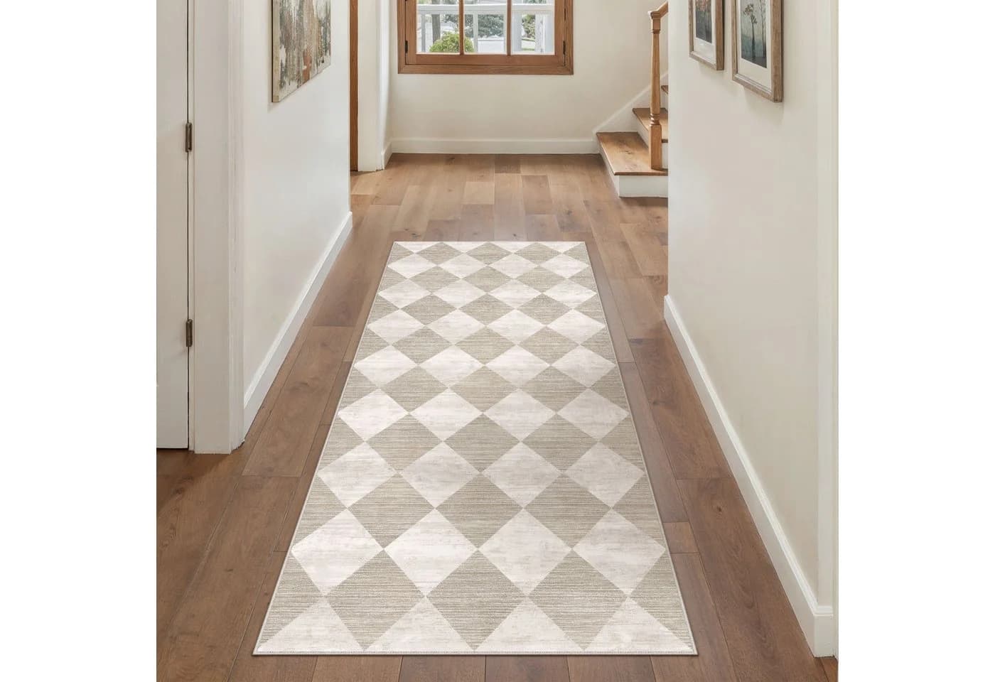 PURECOZY Teppich Kurzflor Karo Beige Grau Braun Rutschfest Waschbar - Bild 4