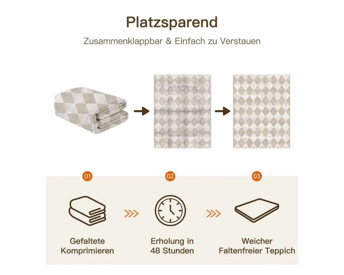 PURECOZY Teppich Kurzflor Karo Beige Grau Braun Rutschfest Waschbar - Bild 5