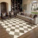 PURECOZY Teppich Kurzflor Karo Beige Grau Braun Bild 2