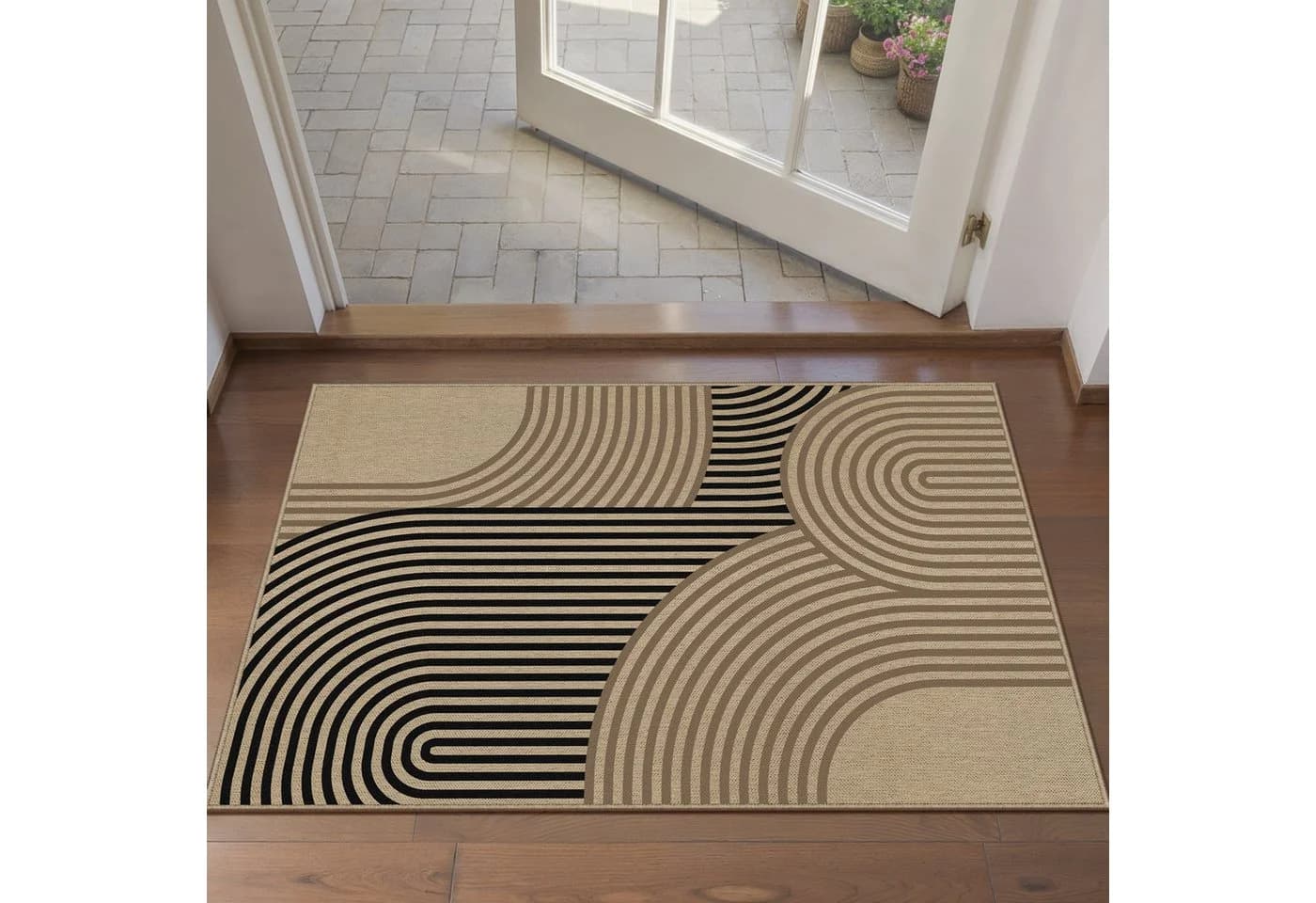 PURECOZY Teppich Jute Mikrofaser Braun Schwarz Rutschfest