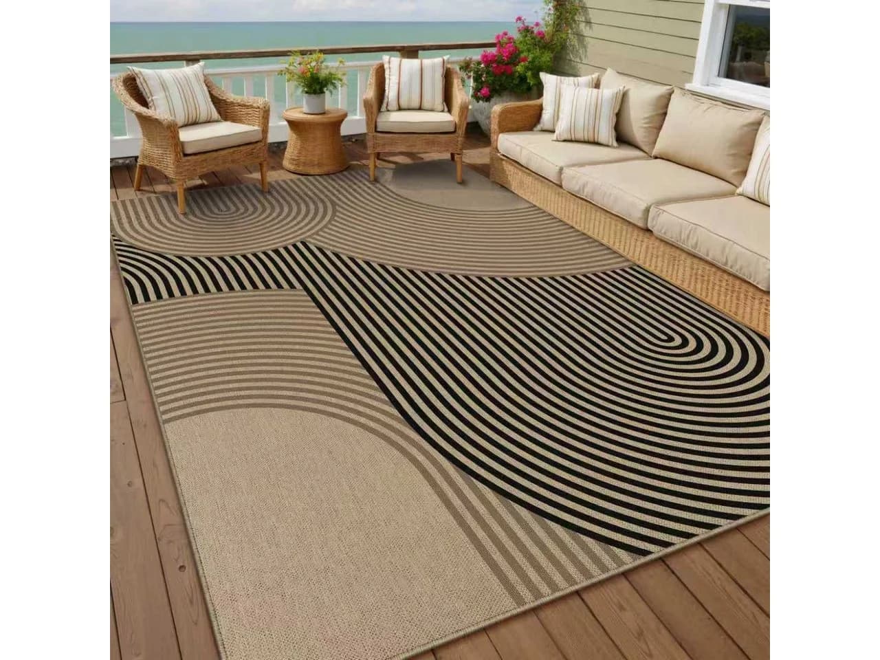 PURECOZY Teppich Jute Mikrofaser Braun Schwarz Rutschfest - Bild 2