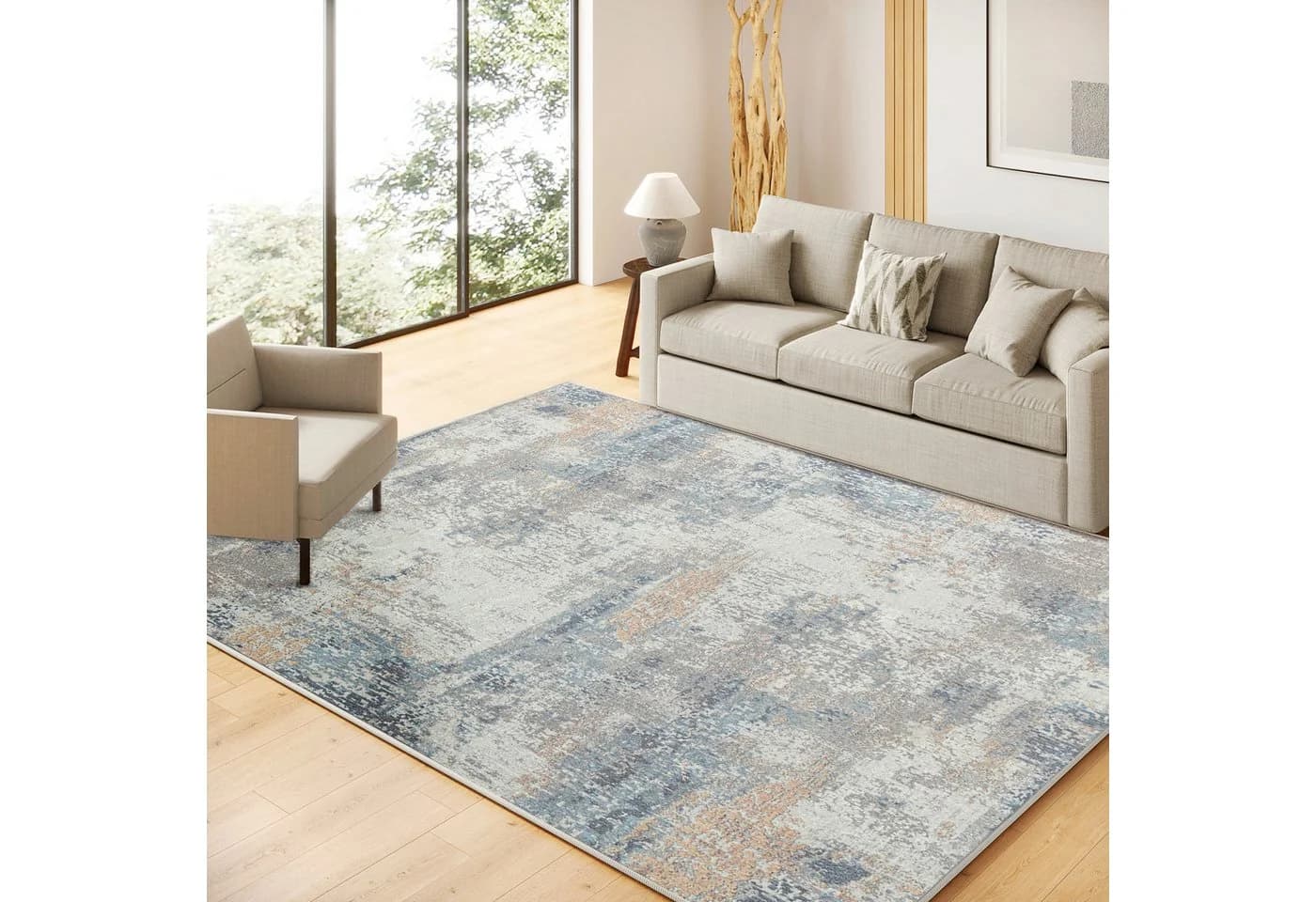 PURECOZY Teppich Blau Modern Abstrakt Kurzflor - Bild 2