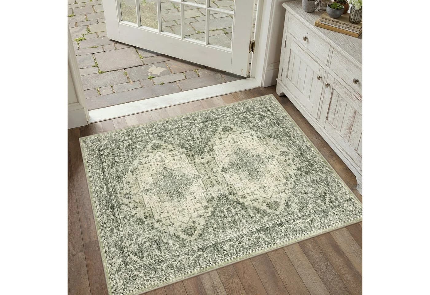 PURECOZY Teppich Grün Moderner Boho-Stil Kurzflor