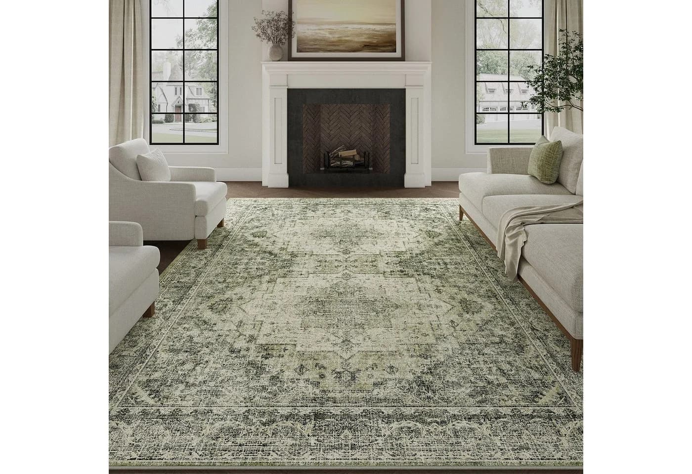 PURECOZY Teppich Grün Moderner Boho-Stil Kurzflor - Bild 2