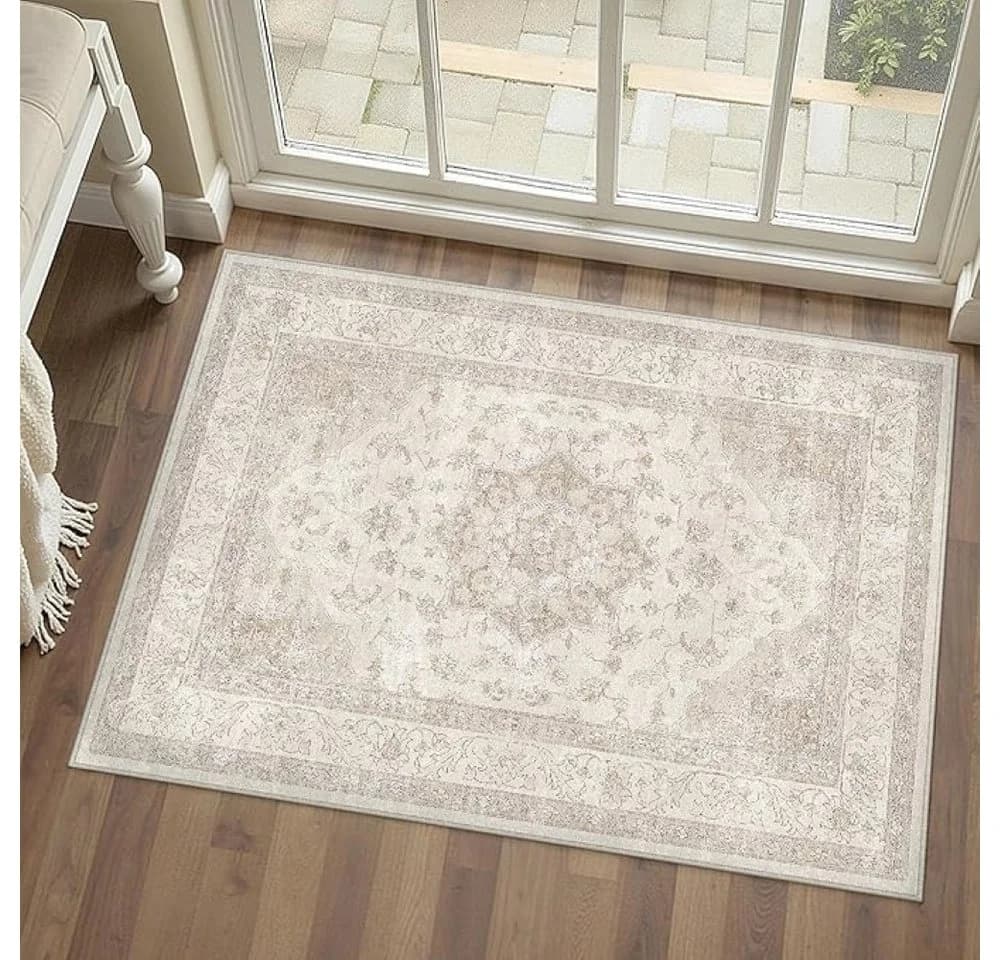PURECOZY Teppich Kurzflor Retro-Design Beige Grau Braun