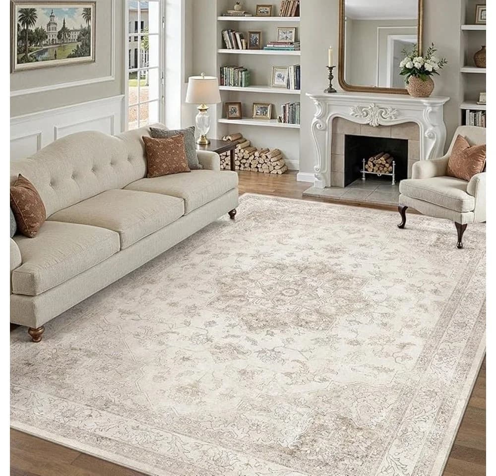 PURECOZY Teppich Kurzflor Retro-Design Beige Grau Braun - Bild 3