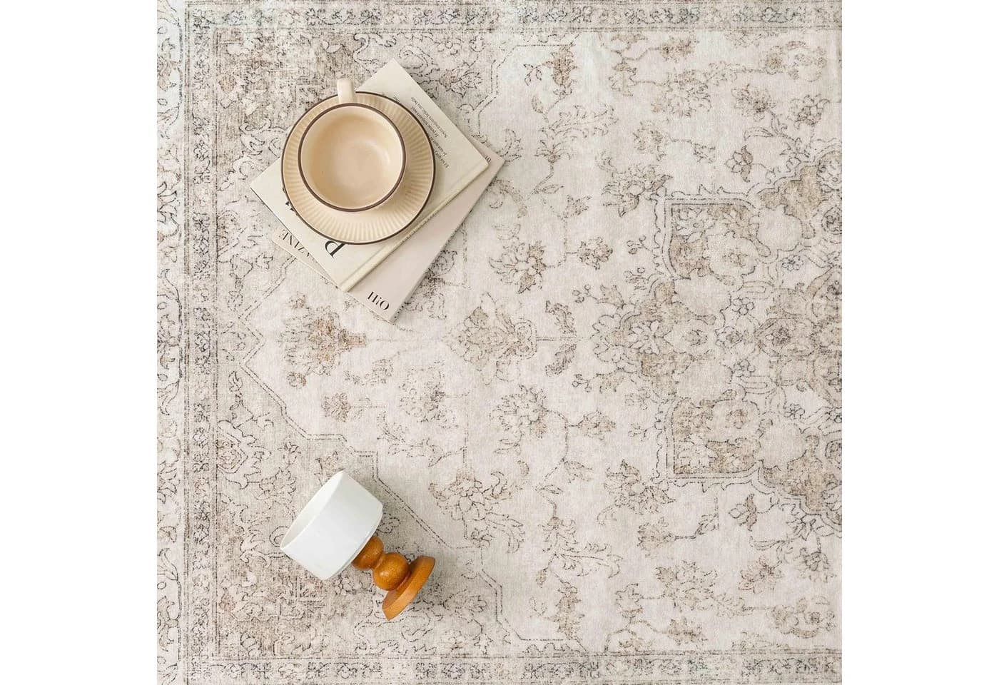 PURECOZY Teppich Kurzflor Retro-Design Beige Grau Braun - Bild 4
