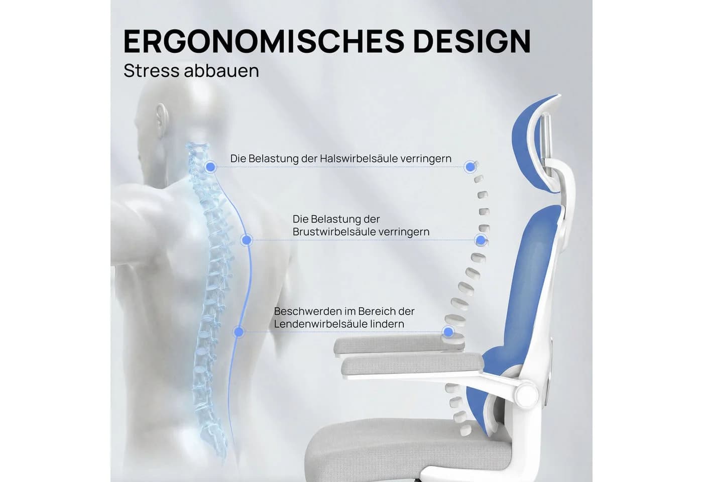 Gywowken Bürostuhl Ergonomisch mit Verstellbarer Kopfstütze Grau