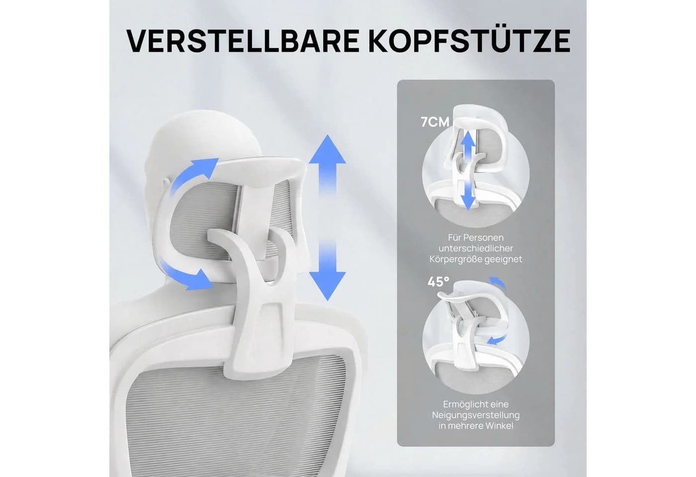 Gywowken Bürostuhl Ergonomisch mit Verstellbarer Kopfstütze Grau - Bild 3