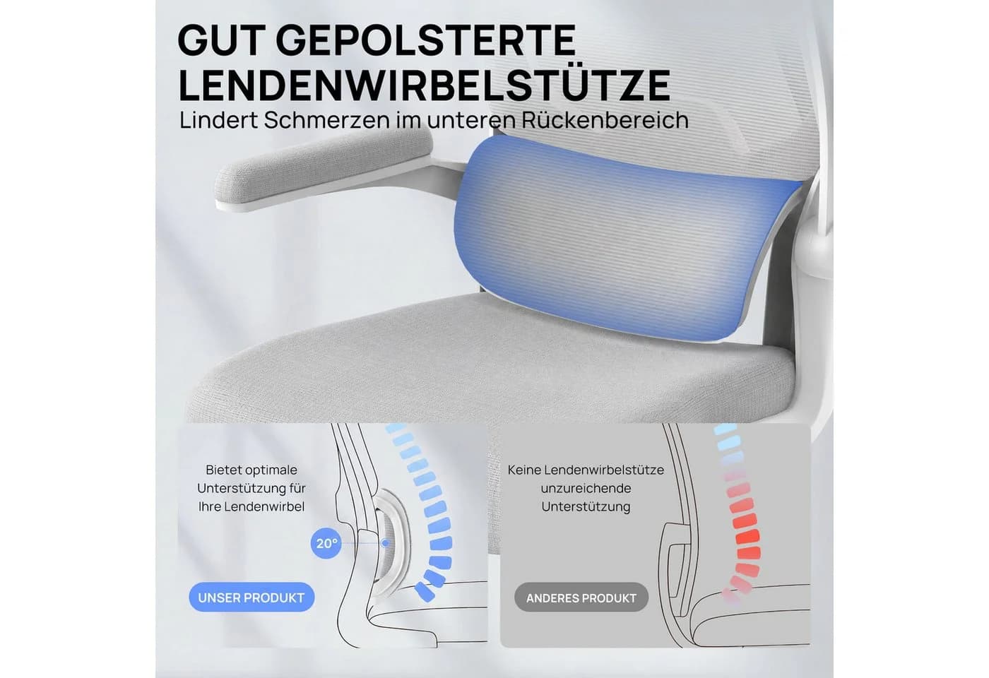 Gywowken Bürostuhl Ergonomisch mit Verstellbarer Kopfstütze Grau - Bild 4