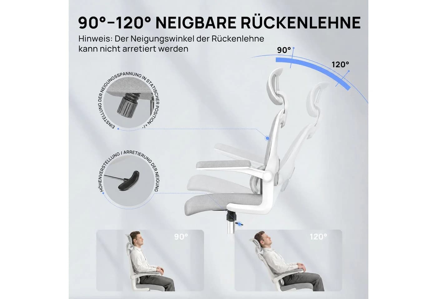 Gywowken Bürostuhl Ergonomisch mit Verstellbarer Kopfstütze Grau - Bild 5