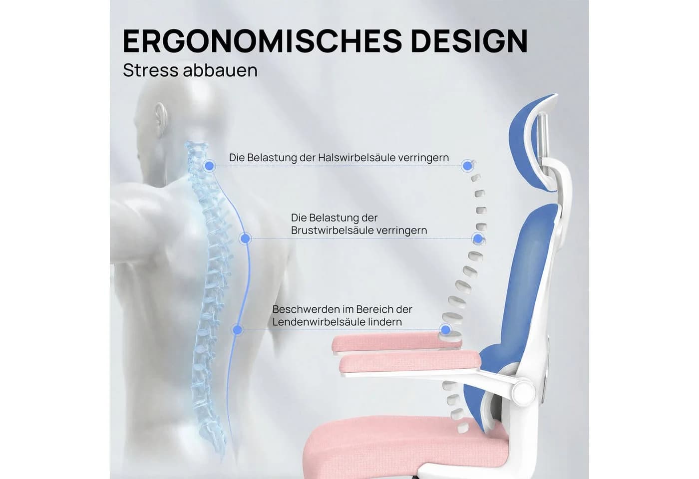 Gywowken Bürostuhl Ergonomisch mit Kopfstütze Rosa