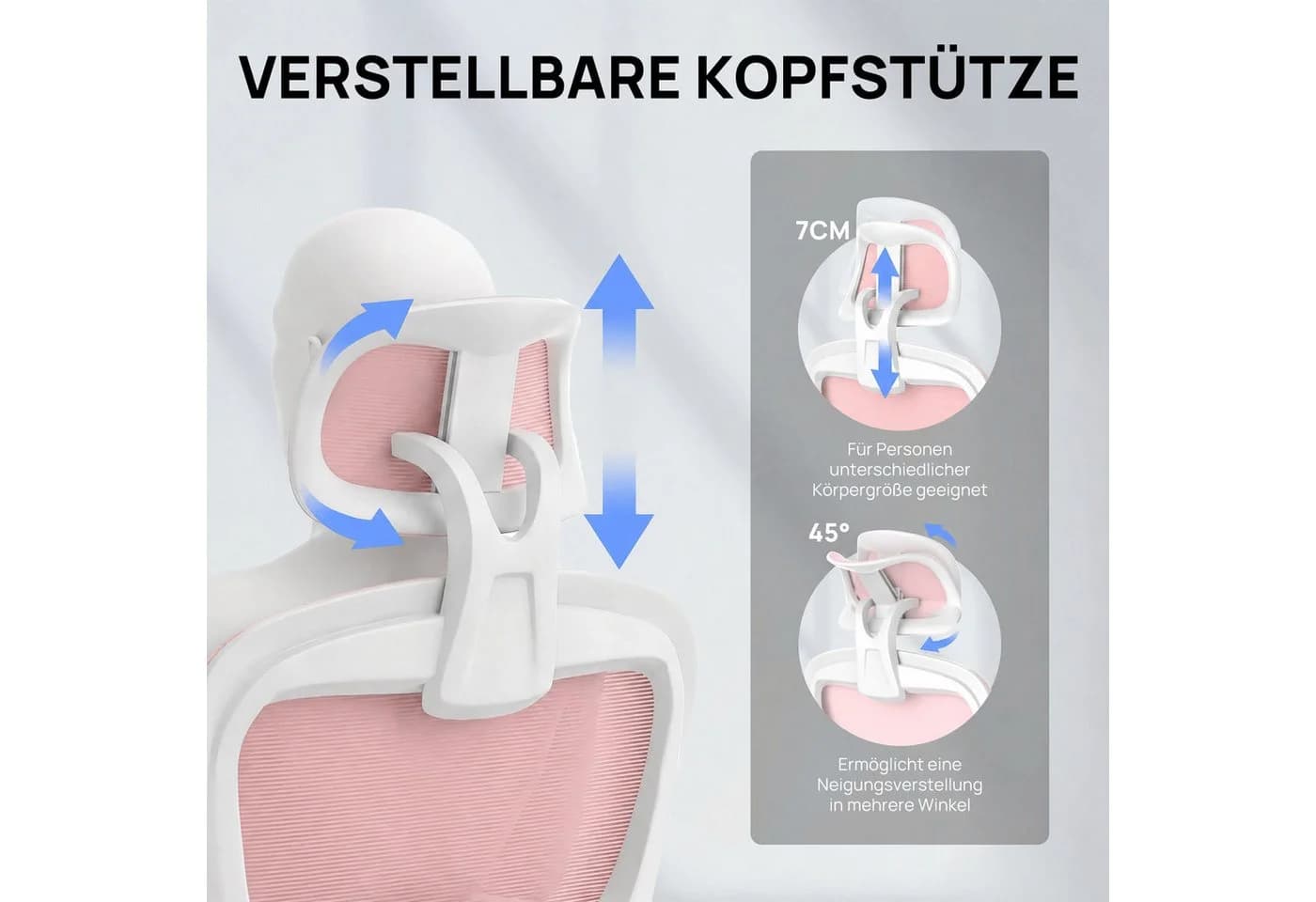 Gywowken Bürostuhl Ergonomisch mit Kopfstütze Rosa - Bild 3