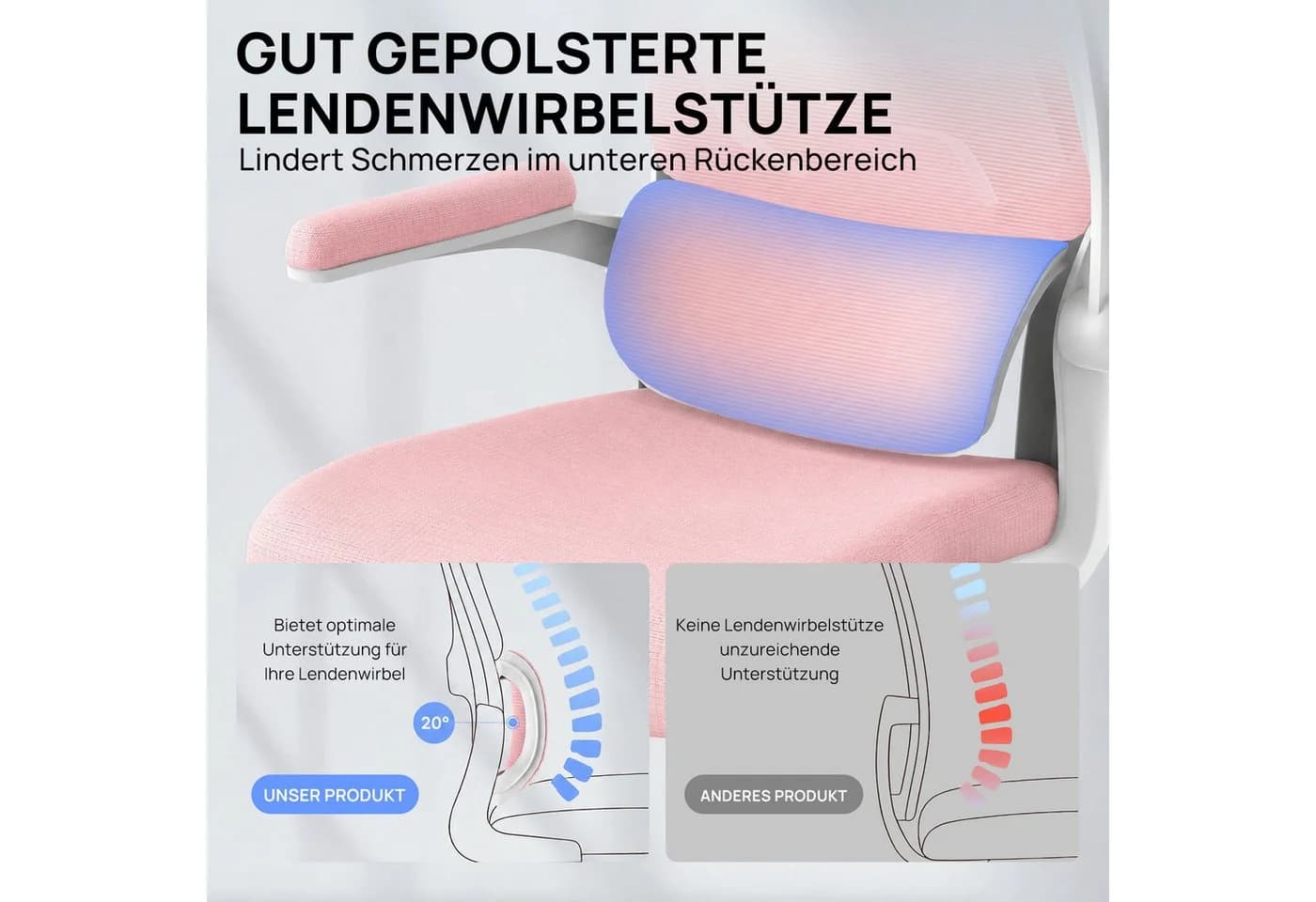Gywowken Bürostuhl Ergonomisch mit Kopfstütze Rosa - Bild 4