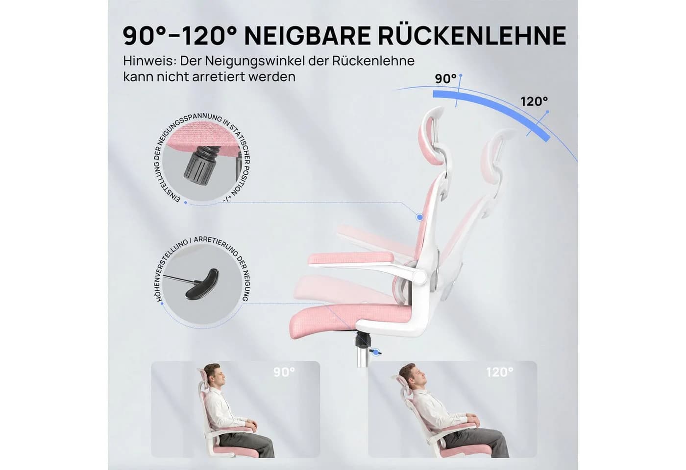 Gywowken Bürostuhl Ergonomisch mit Kopfstütze Rosa - Bild 5