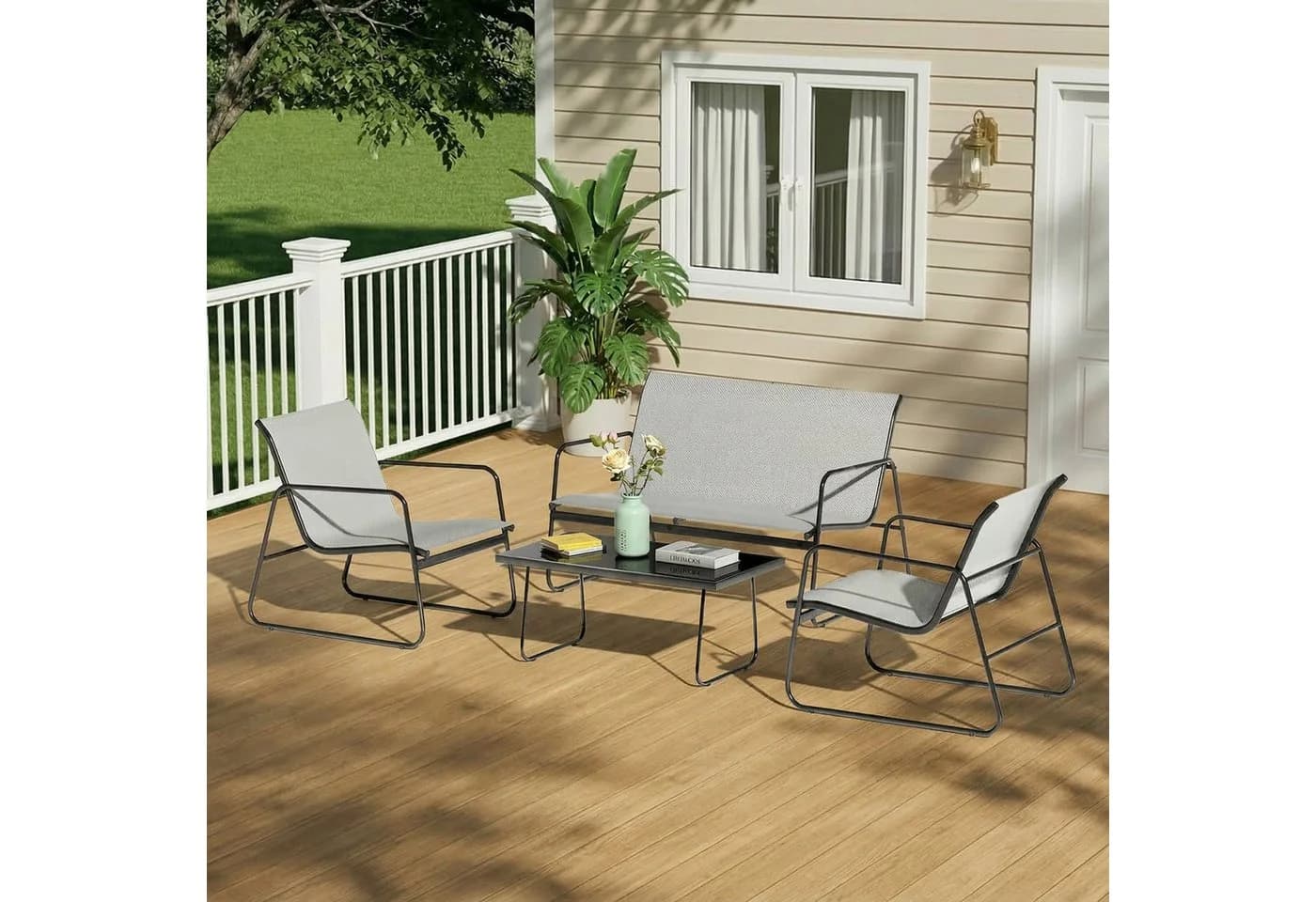 Gywowken Gartenlounge-Set 4-tlg. Dunkelgrau Stahl & Glas - Bild 2