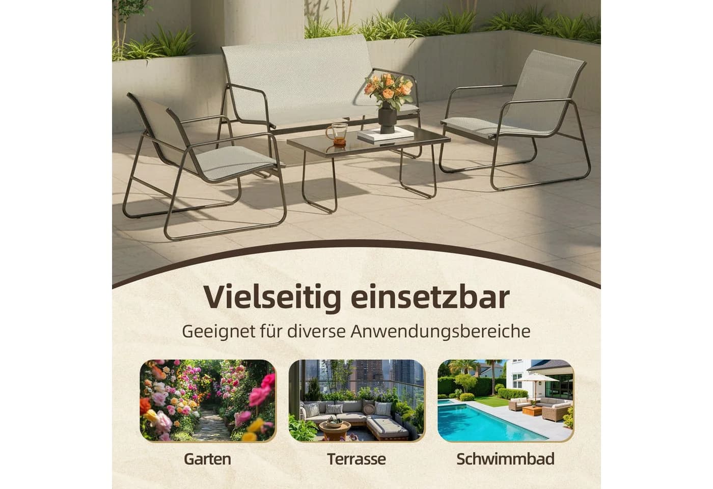 Gywowken Gartenlounge-Set 4-tlg. Dunkelgrau Stahl & Glas - Bild 4