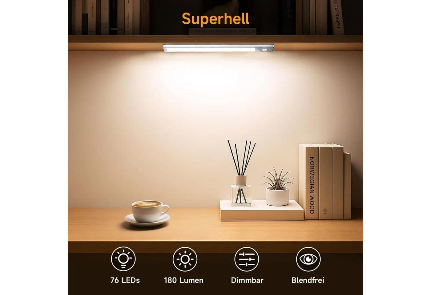 FOSMET LED Unterbauleuchte mit Bewegungsmelder, USB-C aufladbar, 88 LEDs, 24cm - Bild 4