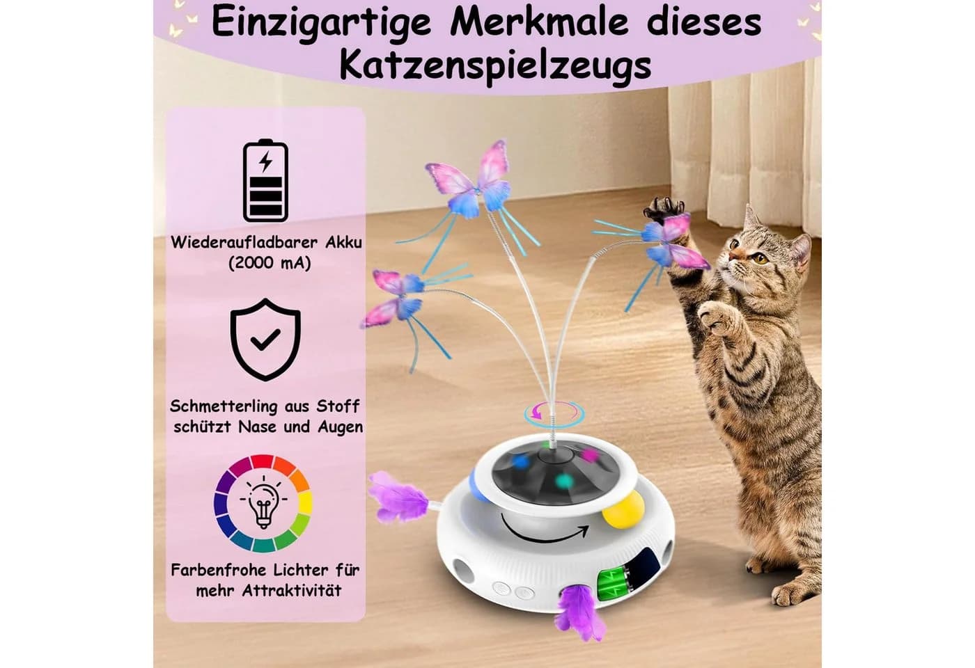 SWGOTA Interaktives Katzenspielzeug 3-in-1 mit Schmetterling und Kugelbahn