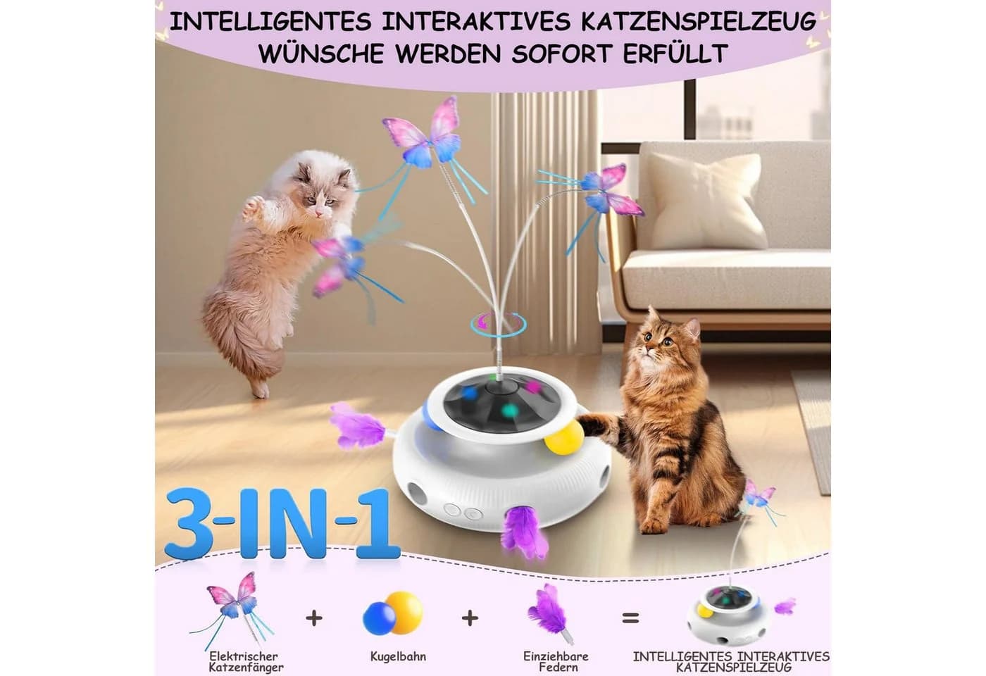 SWGOTA Interaktives Katzenspielzeug 3-in-1 mit Schmetterling und Kugelbahn - Bild 3