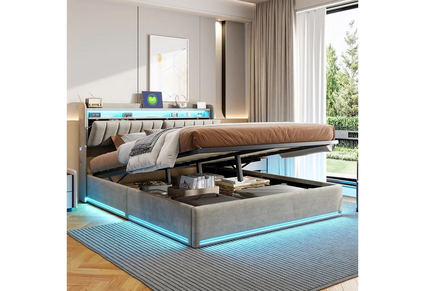 Simurq Polsterbett 140x200 mit LED, USB & Stauraum - Bild 2