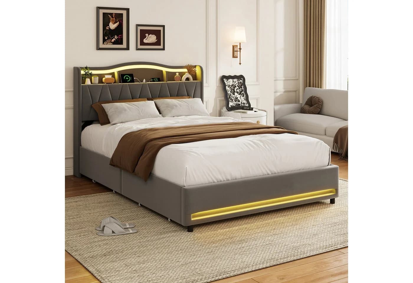 Simurq Polsterbett 140x200 mit LED, USB & 4 Schubladen - Bild 4