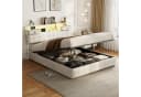 Simurq Polsterbett 140x200 beige mit LED, USB und Bettkasten Bild 3