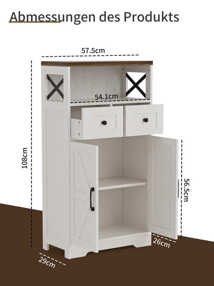 FiveWillowise Sideboard mit 2 Schubladen und offenem Regal