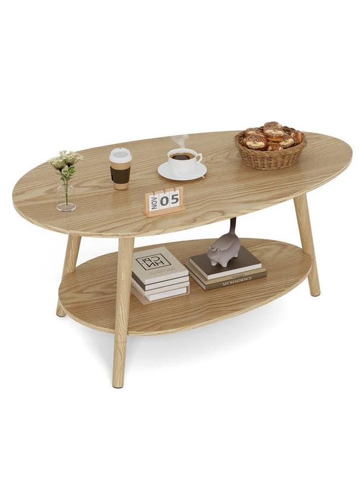 FiveWillowise Couchtisch Massivholz Teetisch Oval - Bild 3