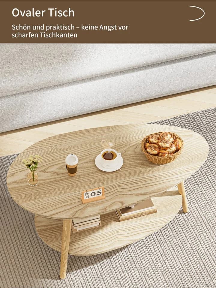 FiveWillowise Couchtisch Massivholz Teetisch Oval - Bild 5